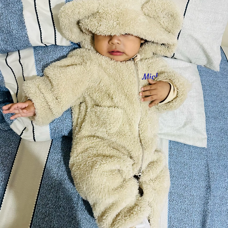   Personalized Baby Warm Winter Fleece  Embroidered Jumpsuits| BBCloth75