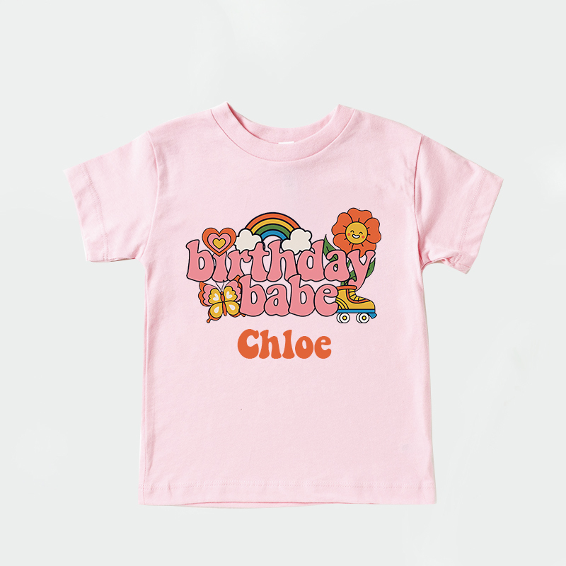 Personalized Girls Pink Retro Birthday T-Shirt| Cloth1422