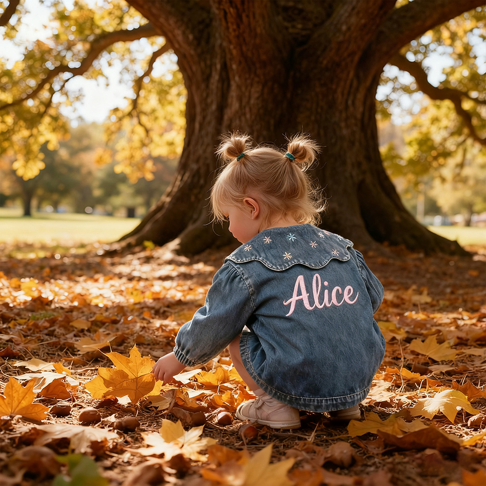 Personalized Embroidery Lovely Bubble Sleeves Denim Jacket | CWBaby340