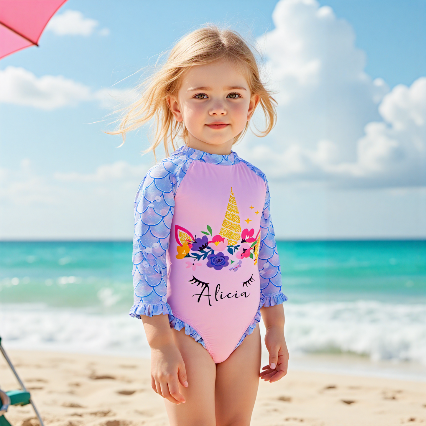 Personalized Girl Unicorn Sun Protection Swimsuit| Swimsuit05