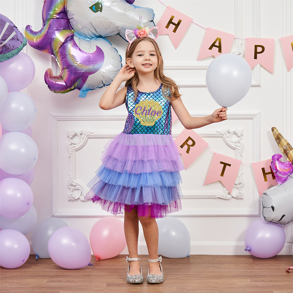 Personalized Girl Mermaid Birthday Cake Dress| Dress15