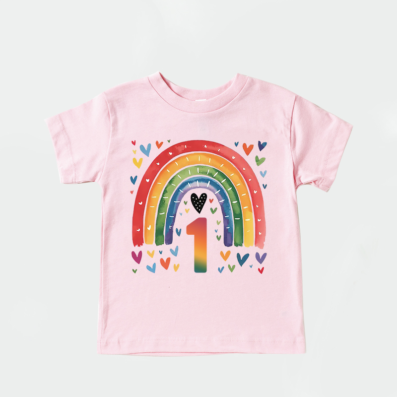 Personalized Girl Birthday Watercolor Rainbow T-Shirt| Cloth1469