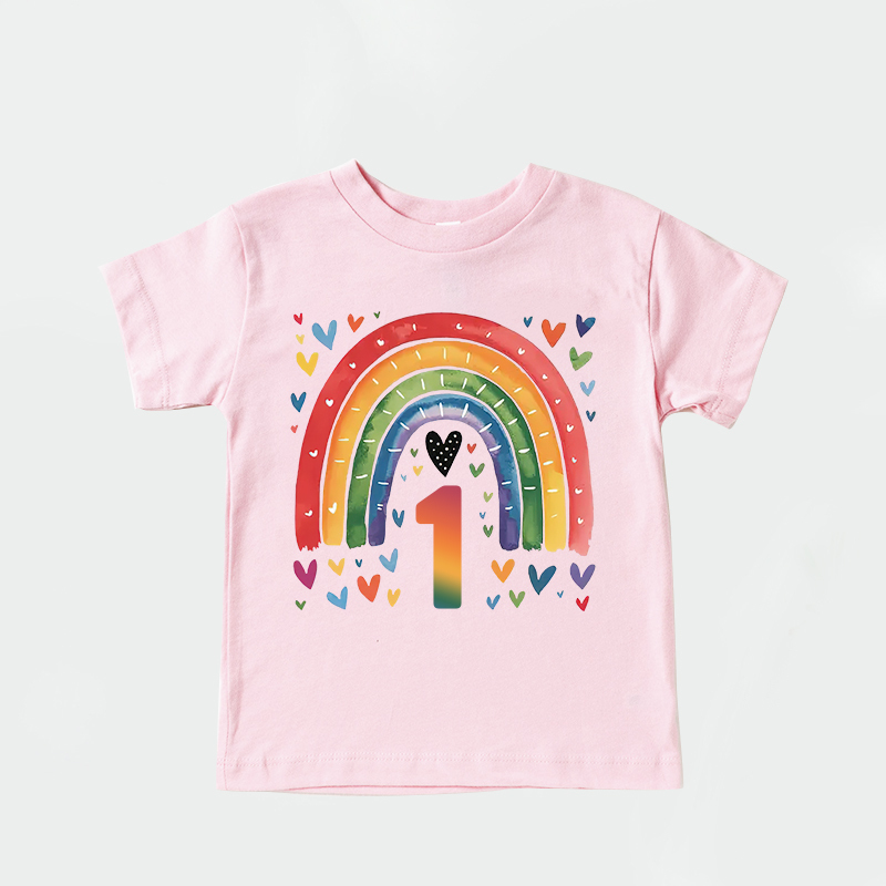 Personalized Girl Birthday Watercolor Rainbow T-Shirt| Cloth1469