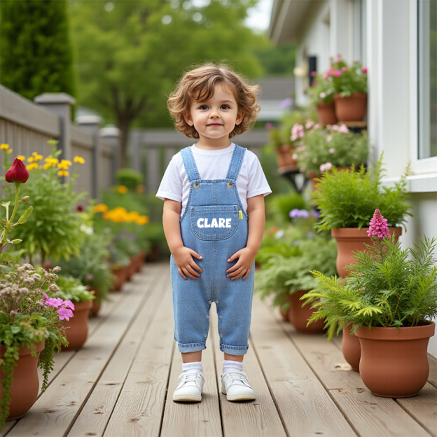 Personalized Kids White & Blue Denim Cozy Overalls| Pants18