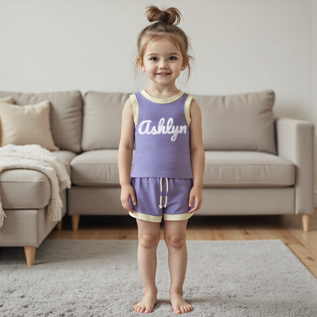 Personalized Kids Puff Name Toddler Summer Shorts Set| Cloth225