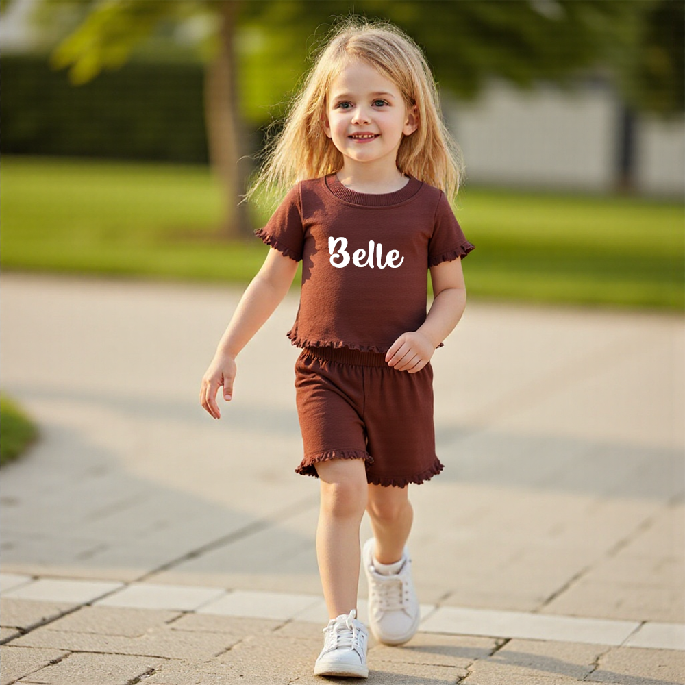Personalized Girl Summer Ribbed T-Shirt and Shorts Set| Cloth230