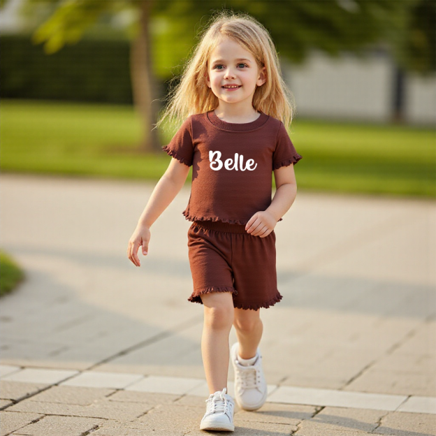 Personalized Girl Summer Ribbed T-Shirt and Shorts Set| Cloth230