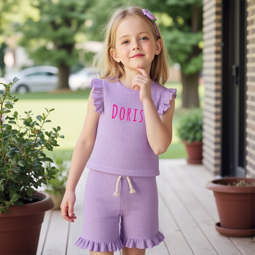 Personalized Girl Summer Ruffle T-Shirt and Shorts Set| Cloth231