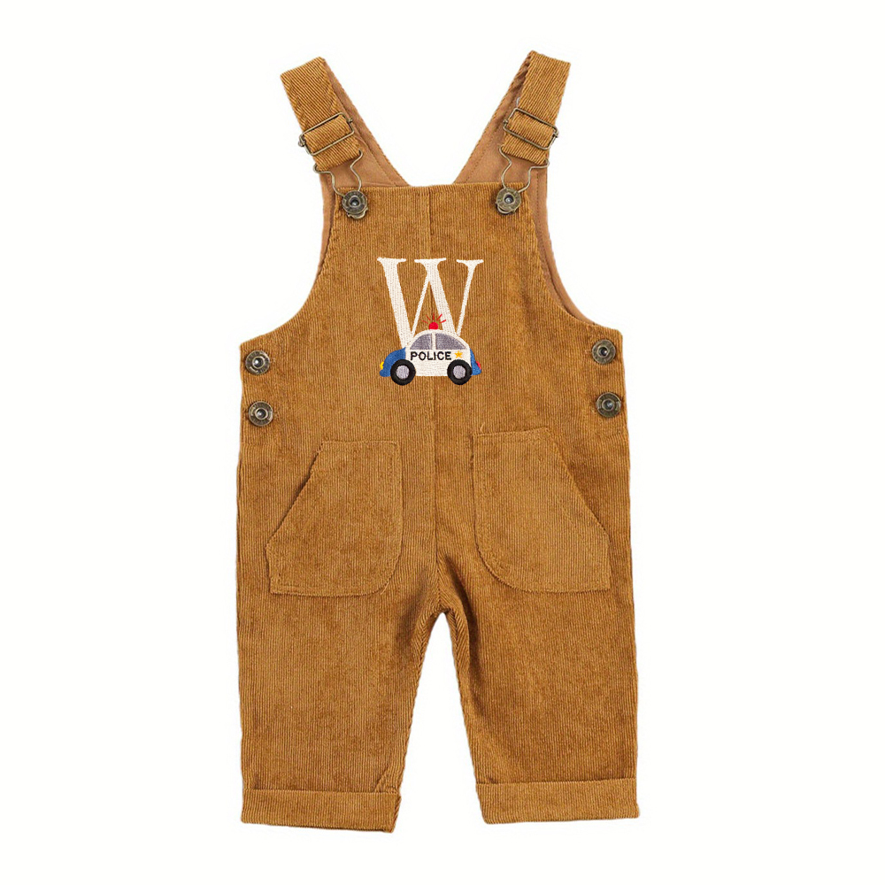 Personalized Embroidery Corduroy Baby Suspenders Jumpsuit | CWBaby387