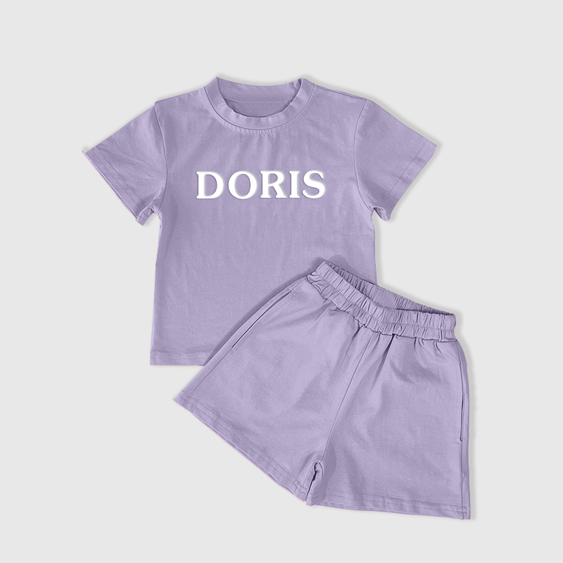 Personalized Kid Summer Puff Name T-Shirt and Shorts Set| Cloth232