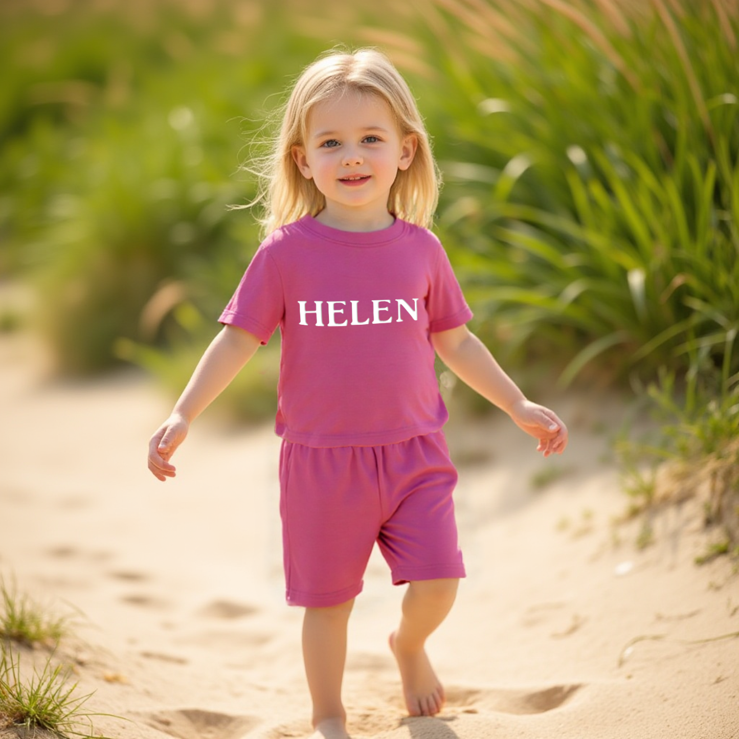 Personalized Kid Summer Puff Name T-Shirt and Shorts Set| Cloth232