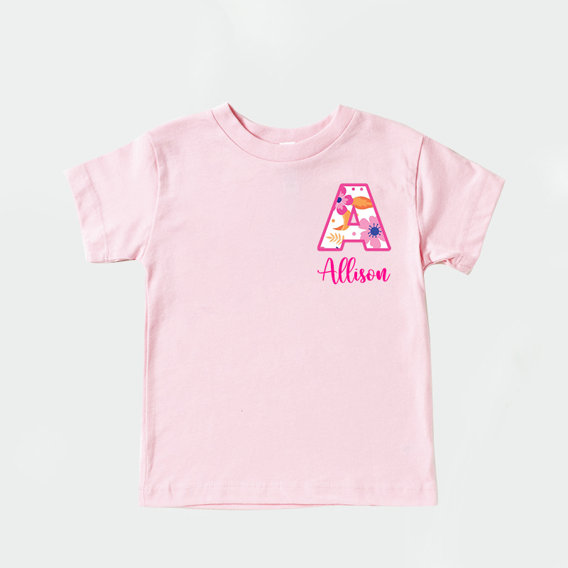 Personalized Girl Initial Cute Floral T-Shirt| Cloth1475