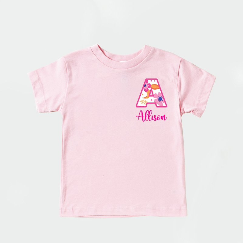 Personalized Girl Initial Cute Floral T-Shirt| Cloth1475