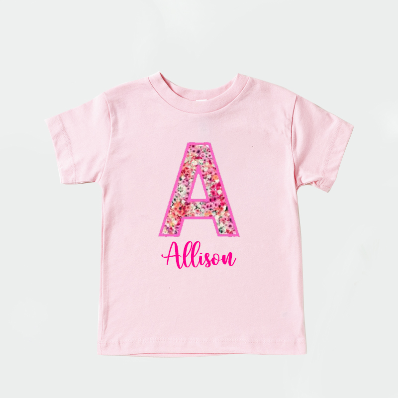 Personalized Girl Initial Cute Floral T-Shirt| Cloth1476