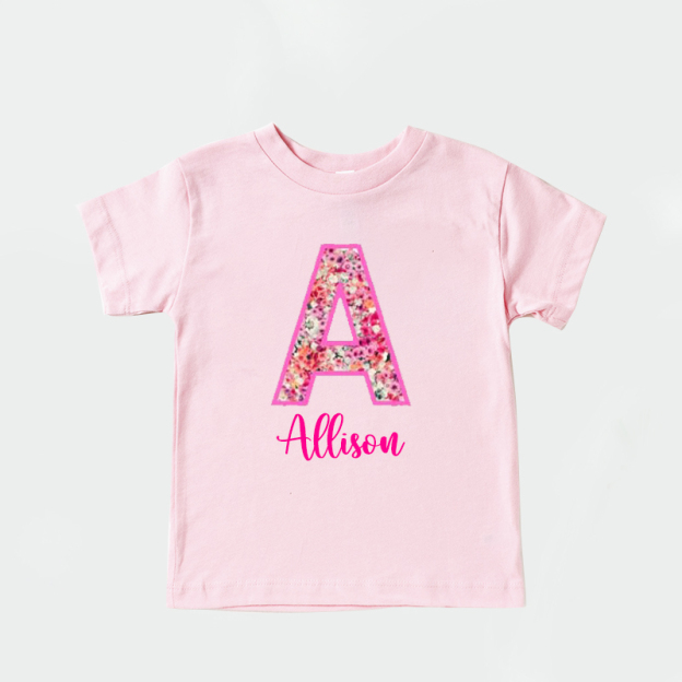 Personalized Girl Initial Cute Floral T-Shirt| Cloth1476