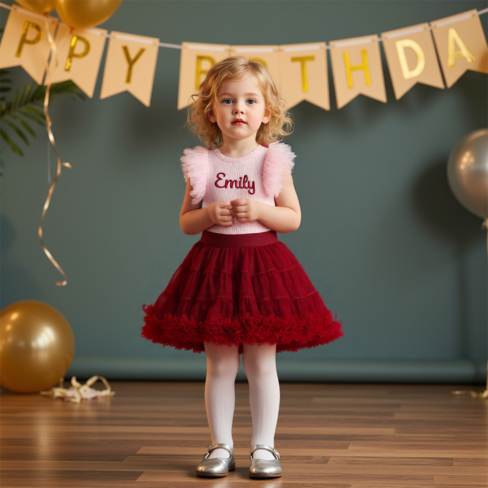 Personalized Girl Mesh Flying Sleeve T-shirt TUTU Skirt Set| Cloth236