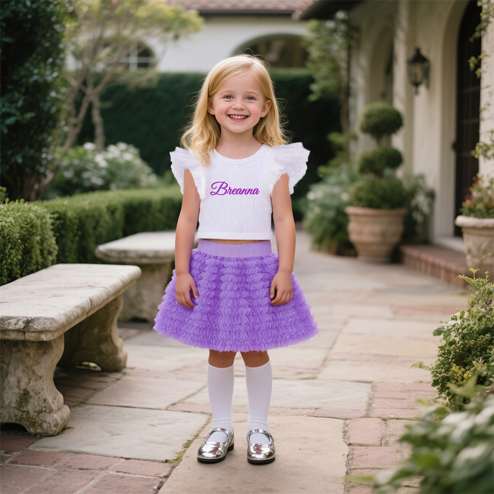 Personalized Girl Embroidered Ruffle Flutter Sleeve Tutu Set| Cloth237