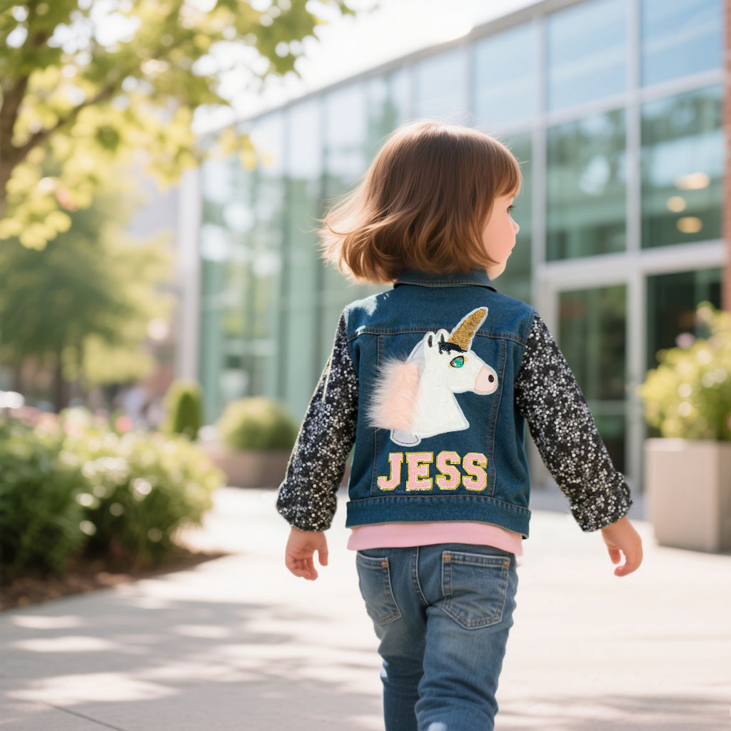 Personalized Kids Unicorn Hand Patch Denim Jacket| Cloth238