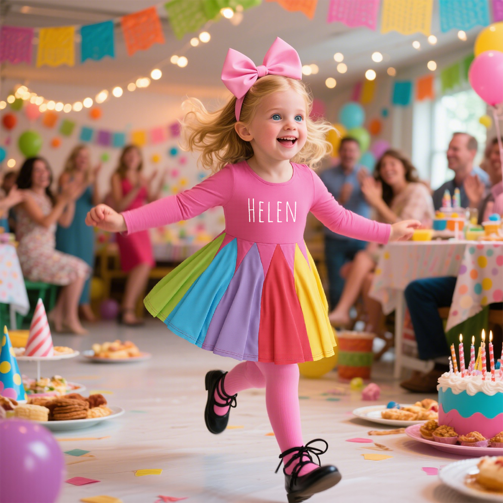 Personalized Girl Rainbow Ruffle Casual Dress| Dress24