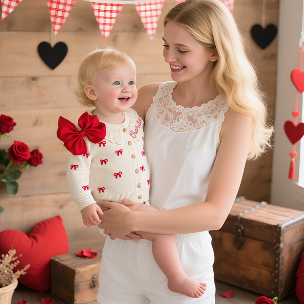 Personalized Baby Hand Embroidered Bow Cardigan| BBcloth98