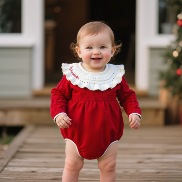 Personalized Baby Girl Christmas Embroidered Bubble Romper| BBcloth99