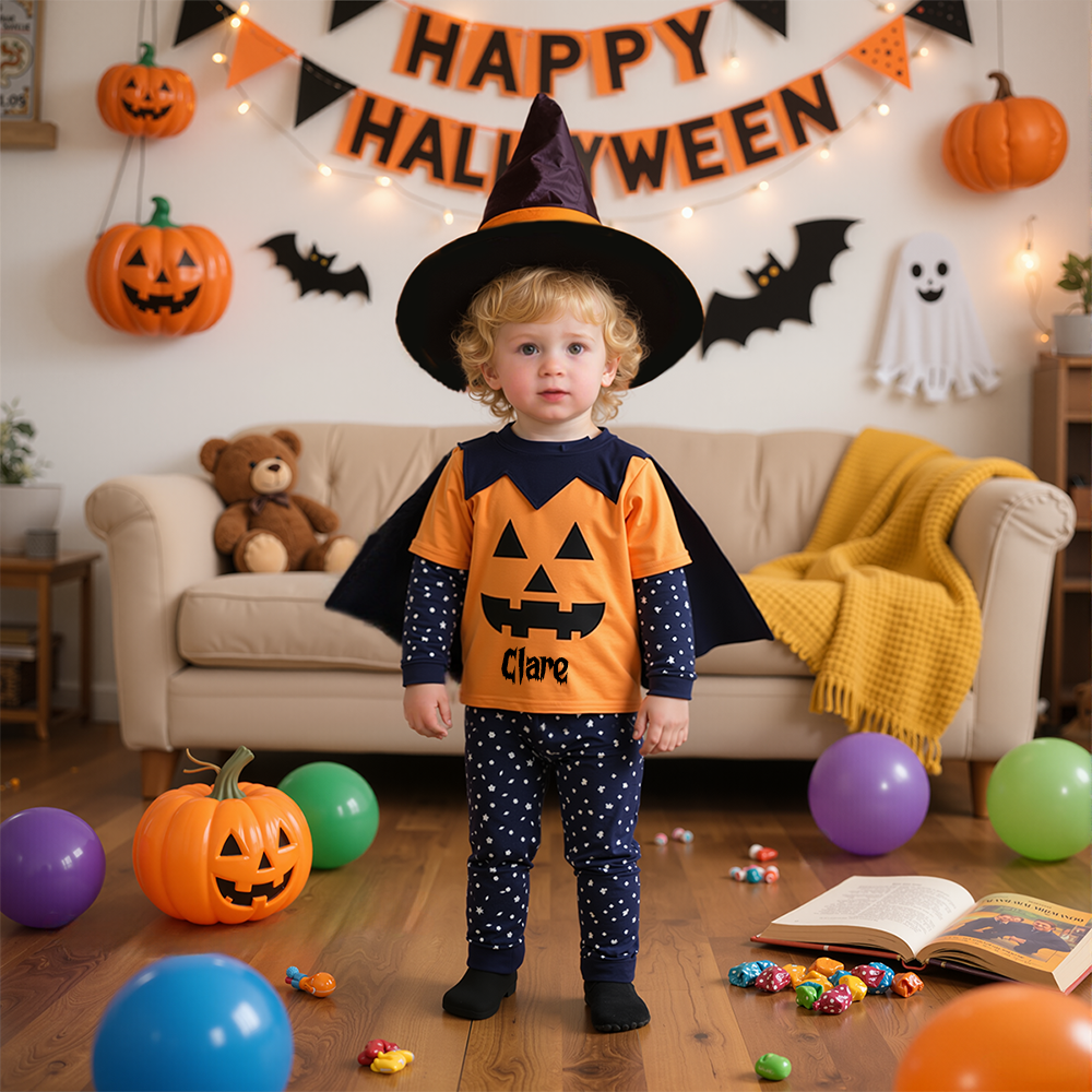 Personalized 4Pcs Baby Halloween Costumes Pumpkin Outfit| YESHalloween04