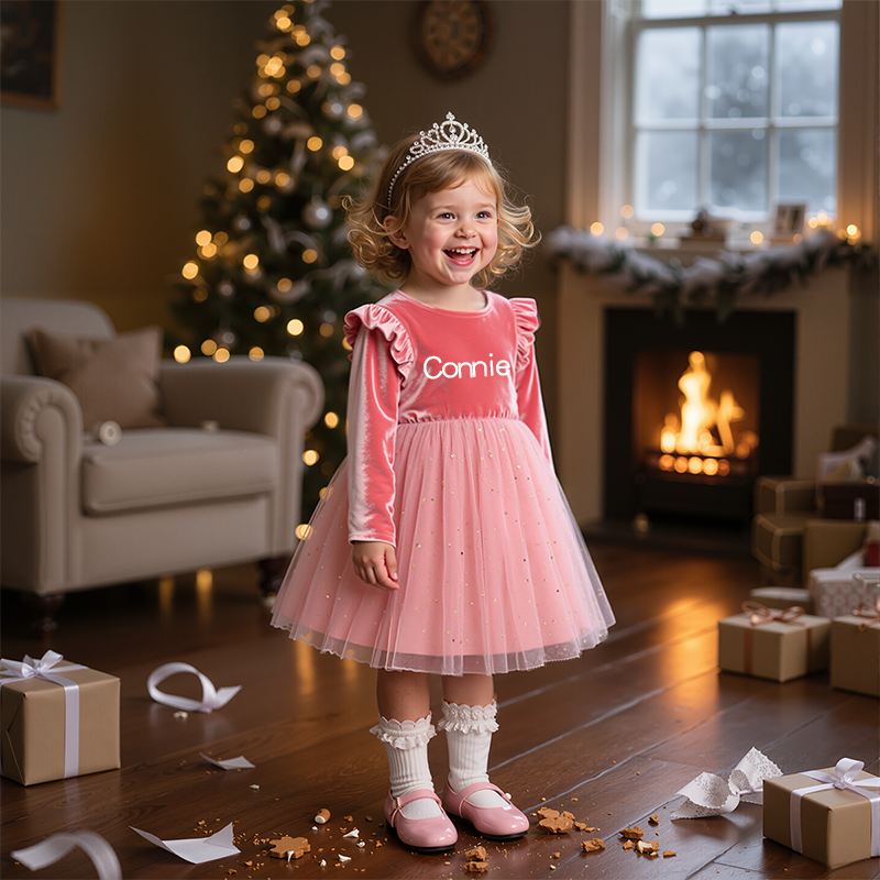 Personalized Gir Long-Sleeved Ruffled Princess Dress| Dress26