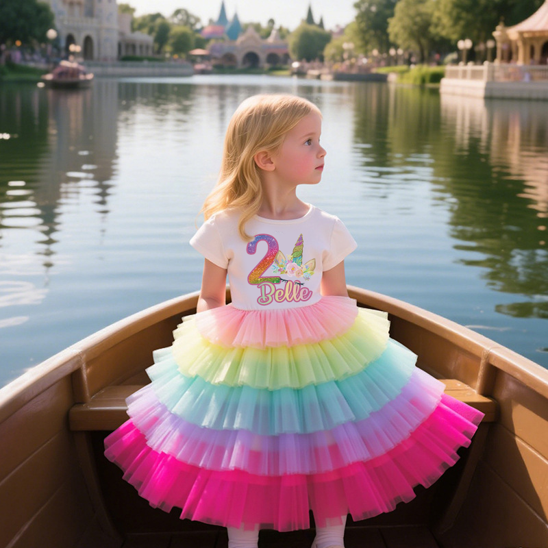 Personalized Gir Birthday Rainbow Mesh Cake Dress| Dress2501
