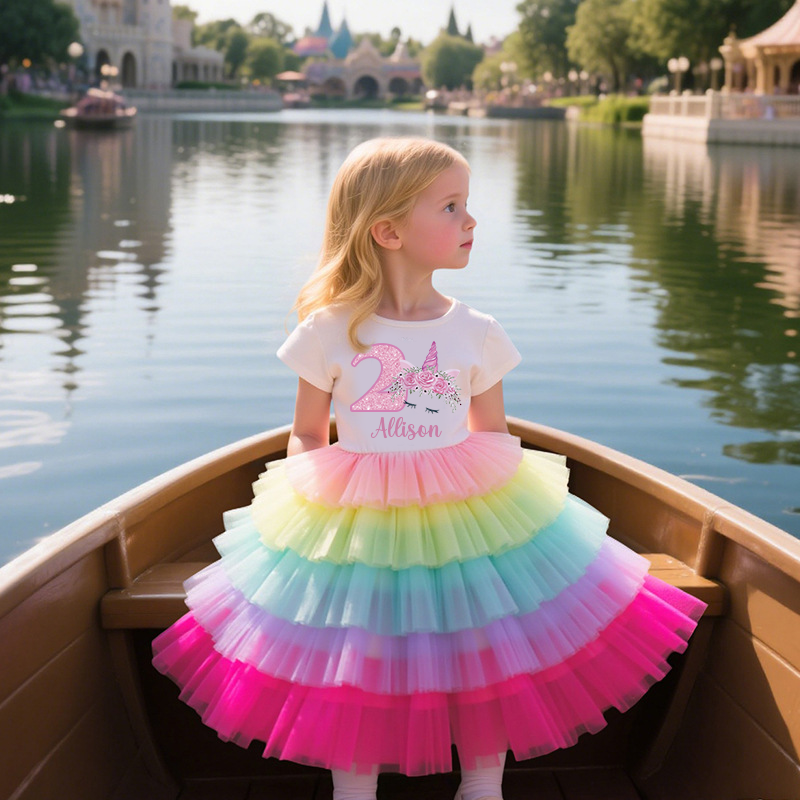 Personalized Gir Birthday Rainbow Mesh Cake Dress| Dress2503