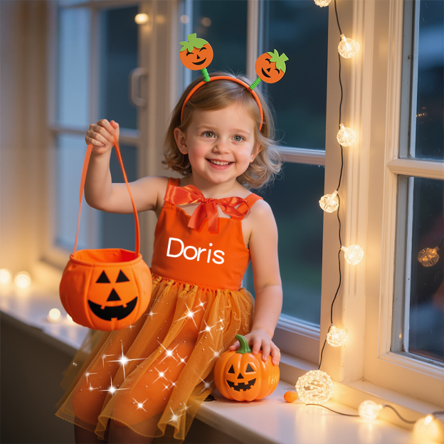 Personalized 3Pcs Girl Halloween Pumpkin Led Dress| YESHalloween06