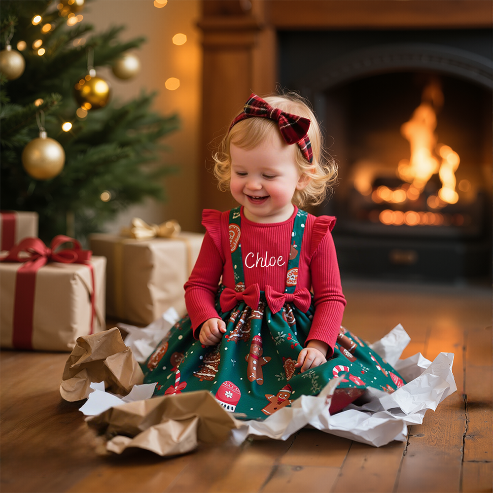 Personalized Girl Christmas Cute Bow Dress|YESMC02