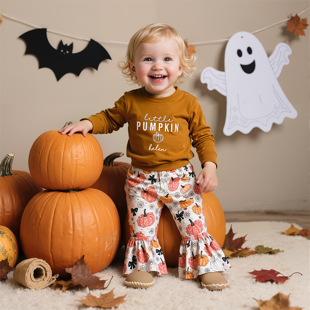 Personalized Baby Girl My Little Pumpkin Sweatshirt Set| YESHalloween07