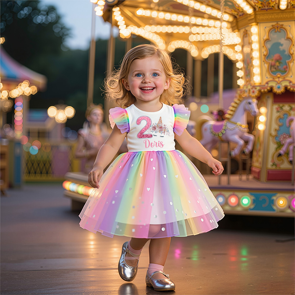 Personalized Girl Birthday Rainbow Mesh Cake Dress| Dress27