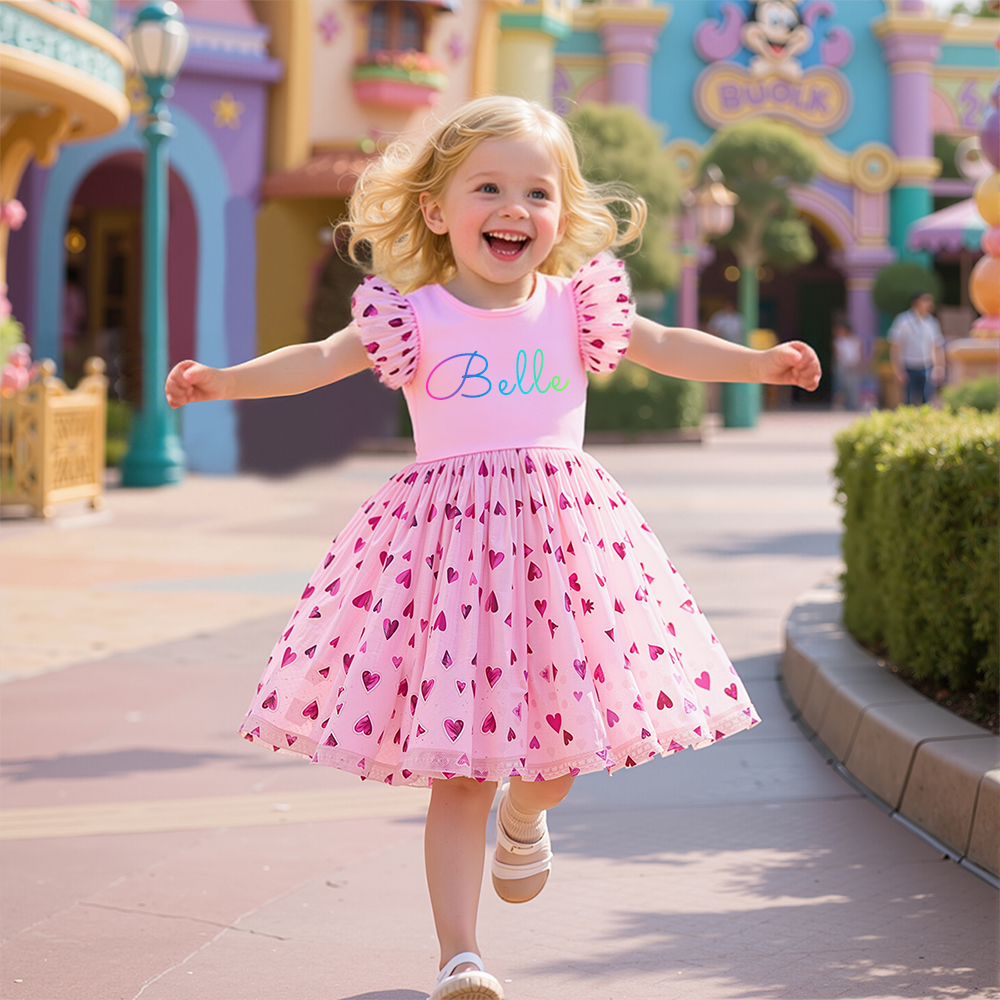 Personalized Girl Birthday Pink Heart Mesh Cake Dress| Dress28