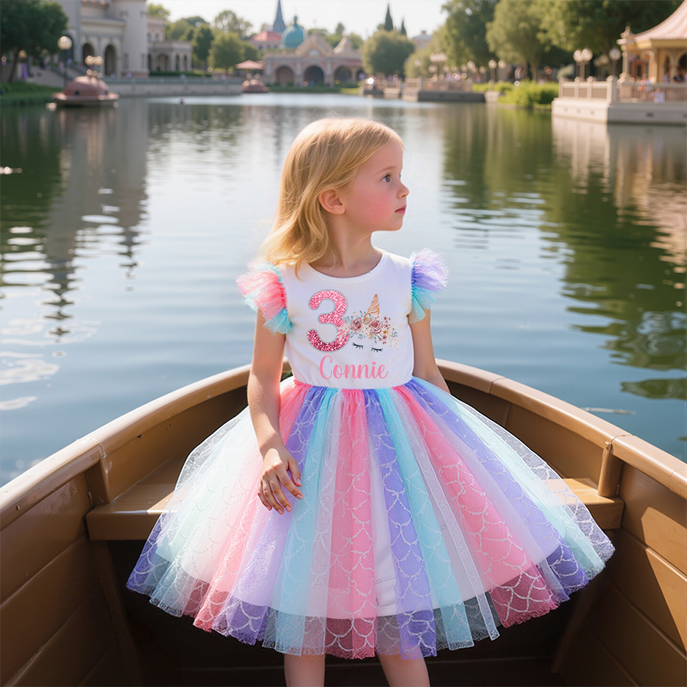 Personalized Girl Birthday Rainbow Mesh Cake Dress| Dress29
