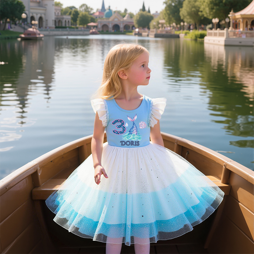 Personalized Girl Birthday Blue Mesh Cake Dress| Dress30