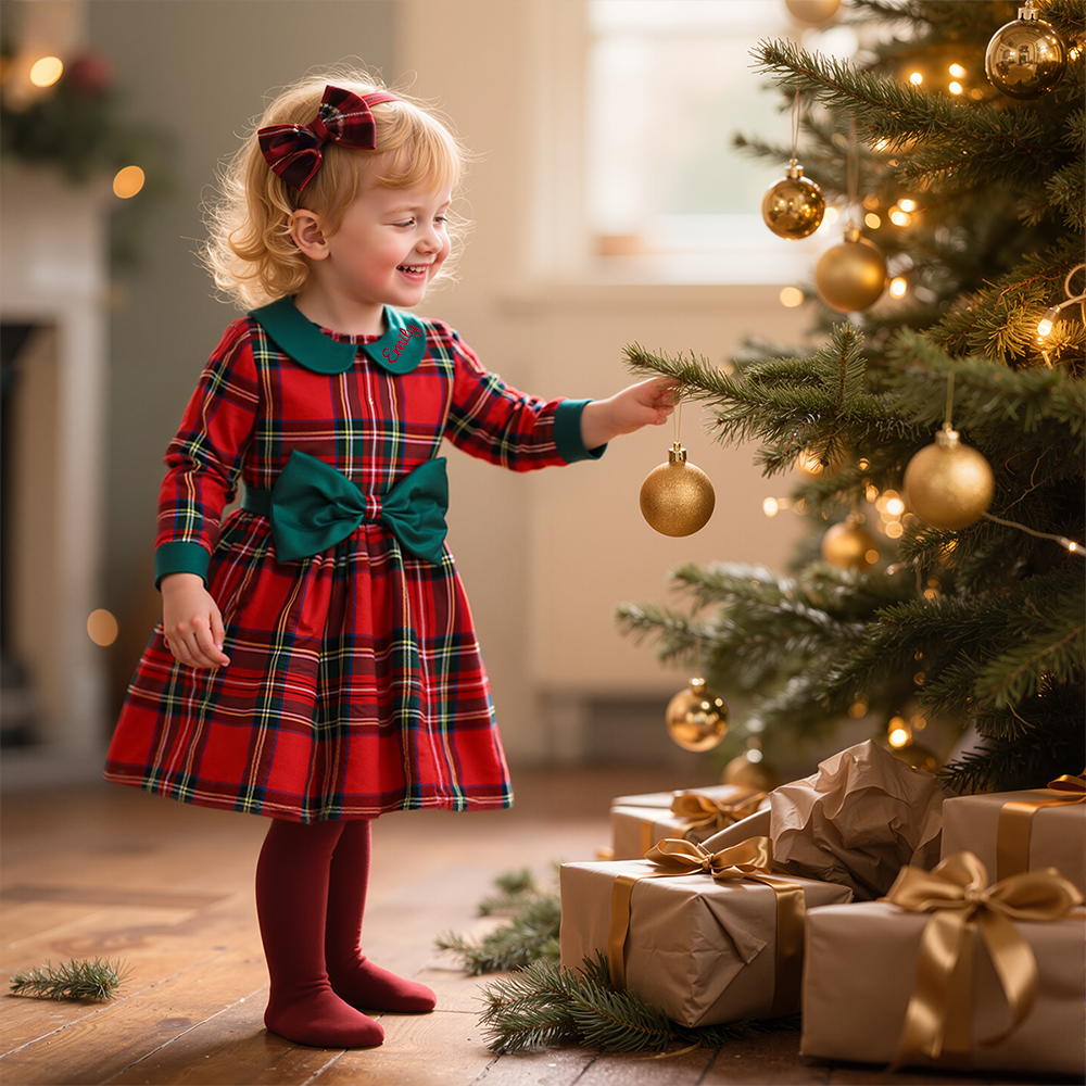 Personalized Girl Christmas Big Bow Doll Collar Dress|YESMC06