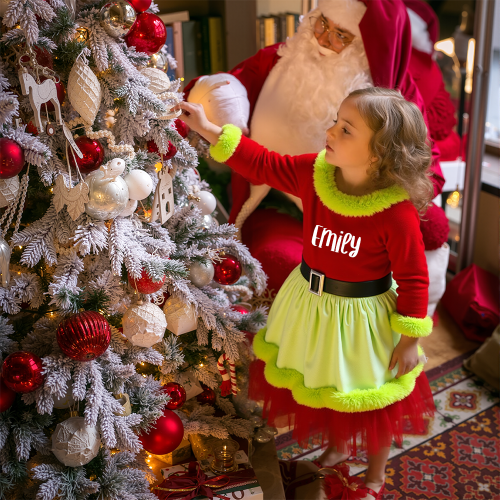 Personalized Girl Christmas  Baby Velvet Dress With Headband|YESMC11