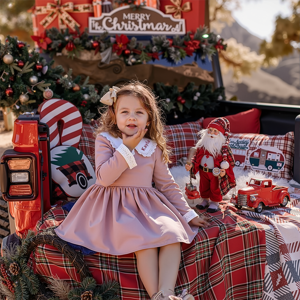 Personalized Christmas Girl Elegant White Doll Collar Dress|YESMC09