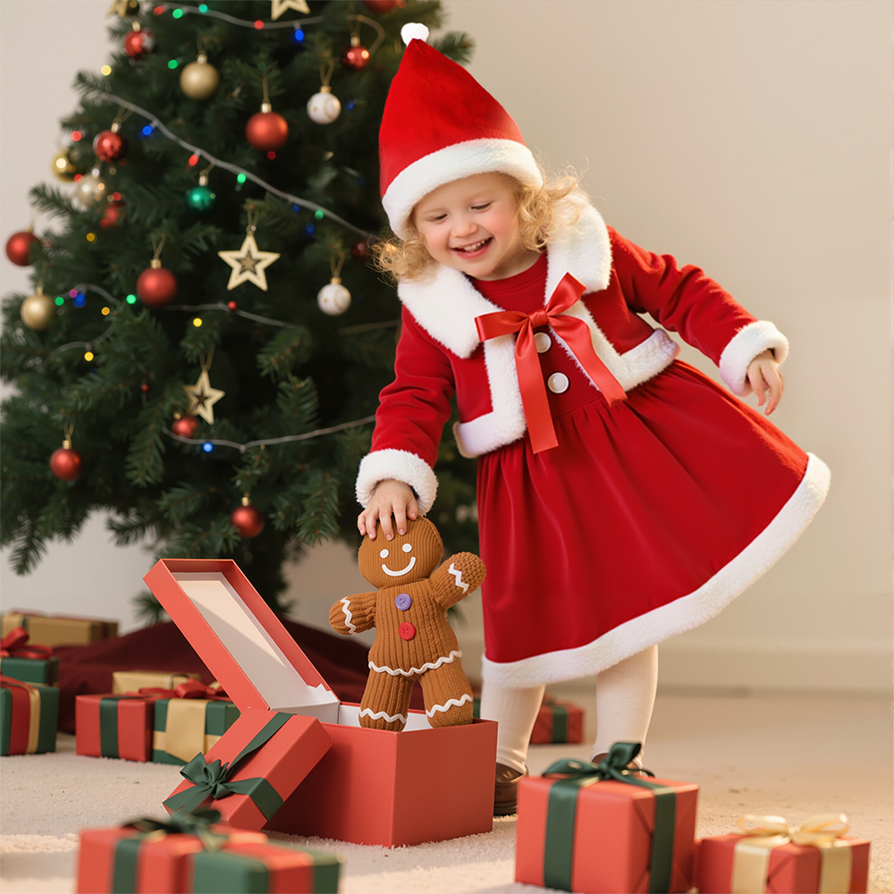 Personalized Girl Christmas Dress Set with Cape & Santa HatYESMC14