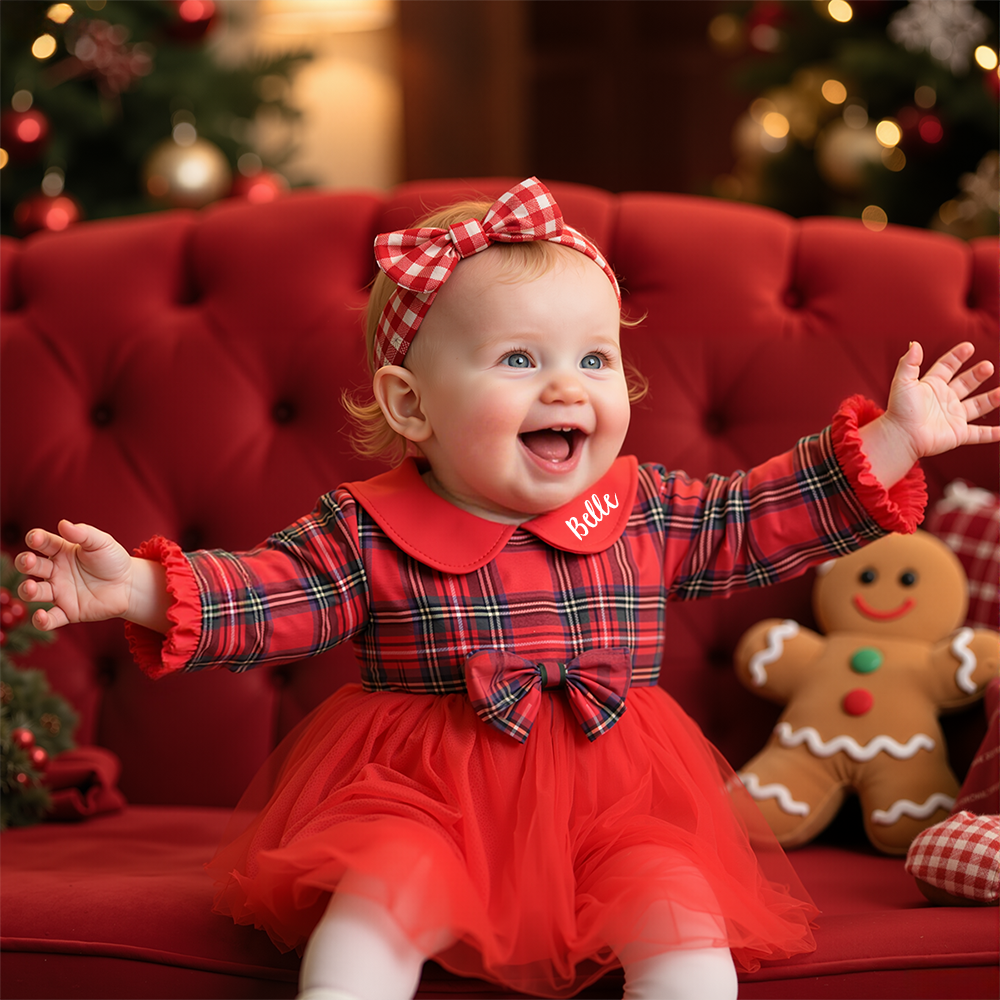 Personalized Girl Christmas Mesh Bowknot Dress|YESMC15