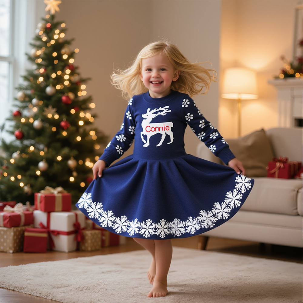 Personalized Girl Christmas Sweater Deer Dresst| YESMC21