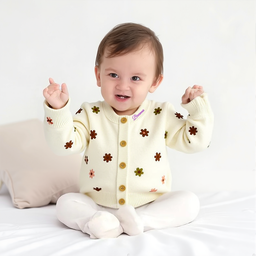 Personalized Baby Hand Embroidered Flower Cardigan| BBcloth100