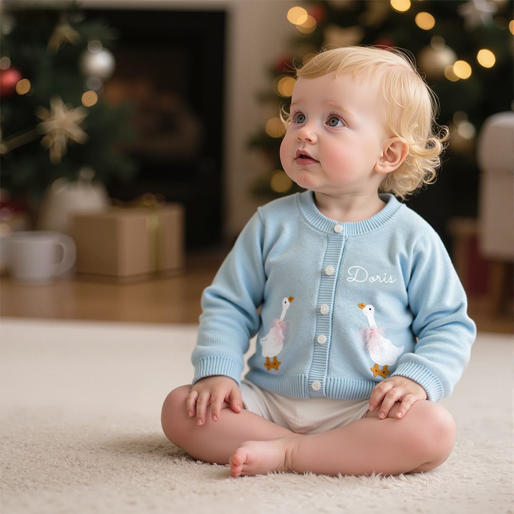 Personalized Girl Hand Embroidered Goose Cardigan| Cloth246