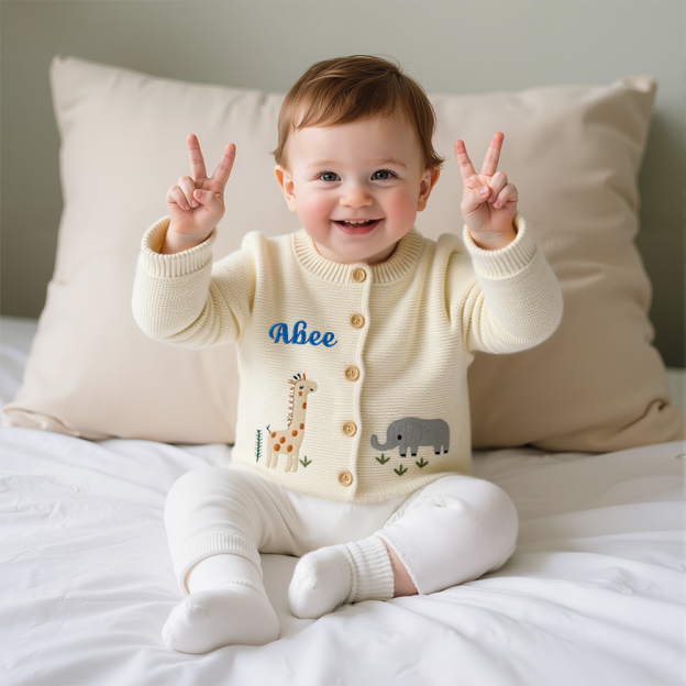 Personalized Baby Hand Embroidered Animal Cardigan| BBcloth99