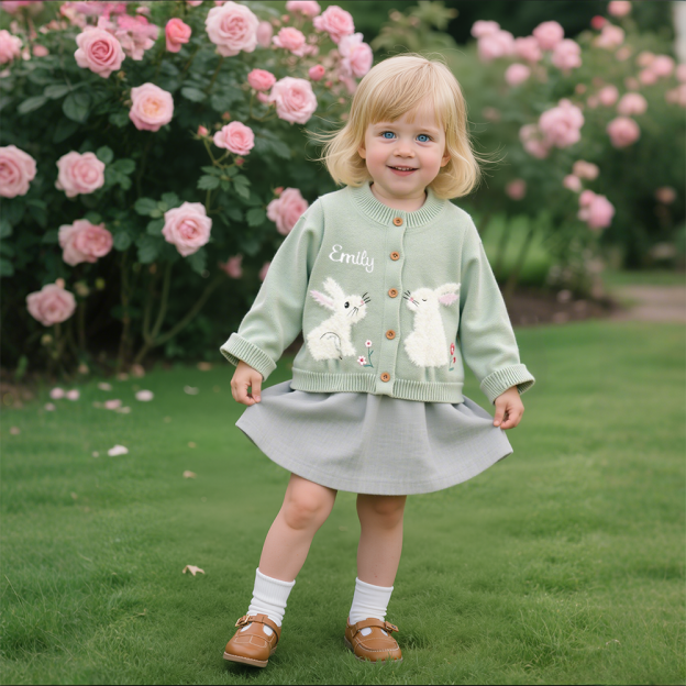 Personalized Girl Hand Embroidered Bunny Cardigan| Cloth247