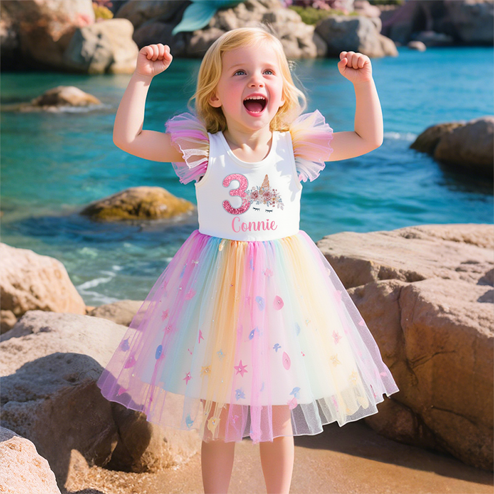 Personalized Girl Birthday Rainbow Mesh Cake Dress| Dress31