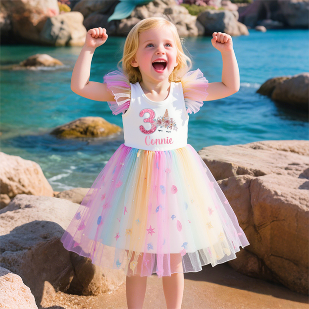 Personalized Girl Birthday Rainbow Mesh Cake Dress| Dress31