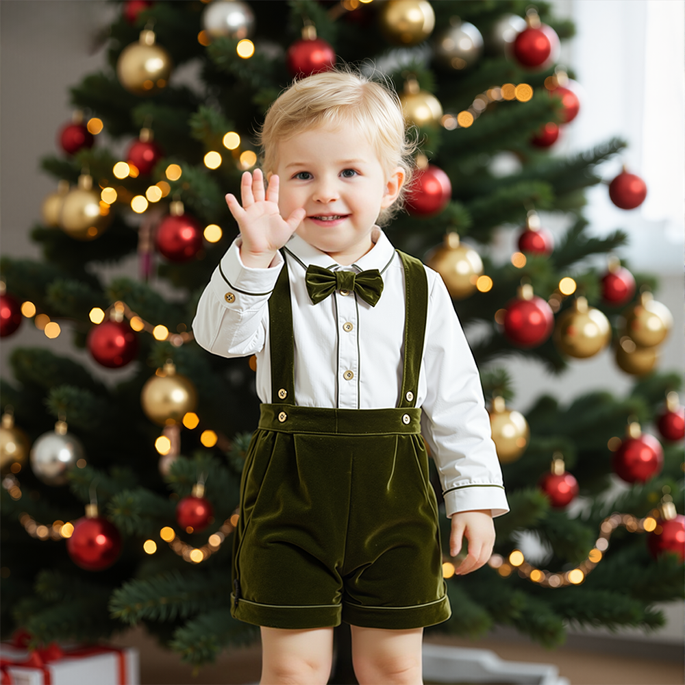 Personalized  Baby Boy Christmas Velvet Outfit| YESMC23