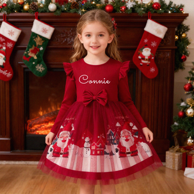 Personalized Girl Christmas Dress with Santa Tulle Skirt| Dress33